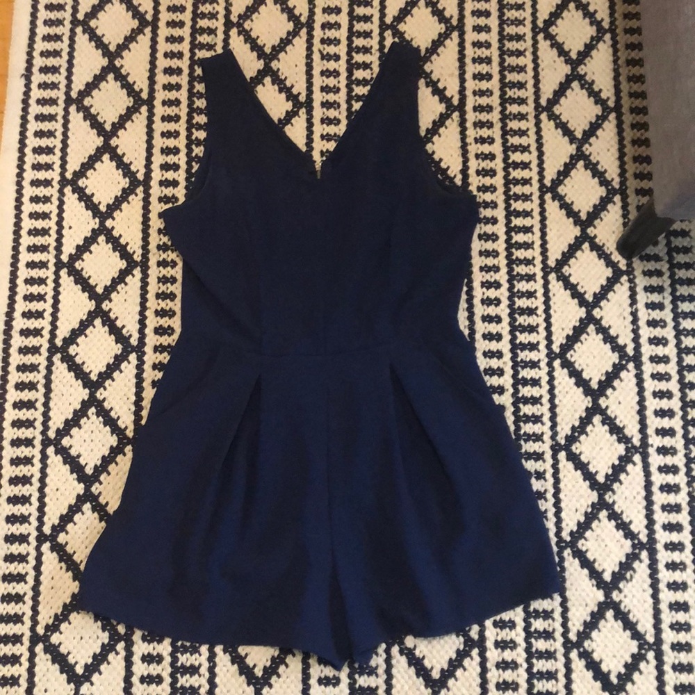 Blue Pleated Romper with Pockets Size M/L